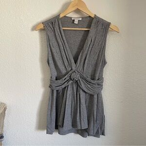 Boston Proper Sleeveless Rosette Blouse Tank Top Grey V-Neck Size Small Bamboo